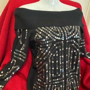 Alberto Makali off the shoulder large gold shiny sequin Black Sweater Size Small